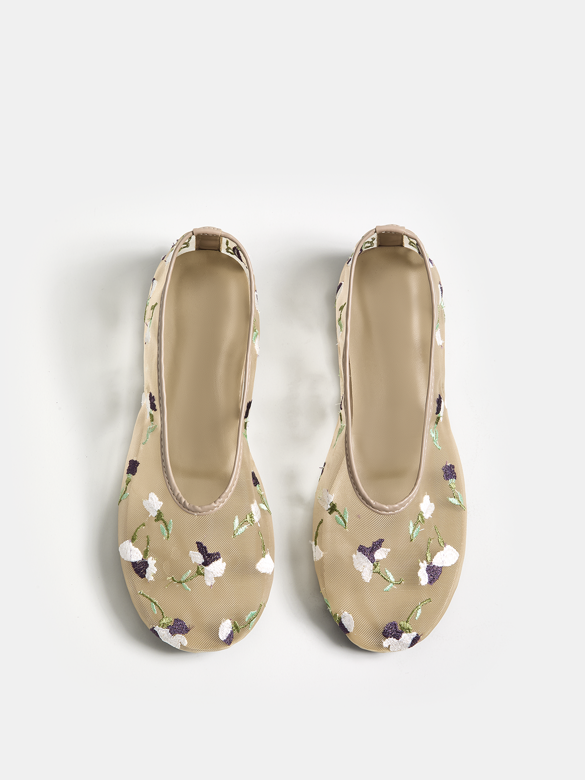 Floral Embroidered Mesh Ballet Flats