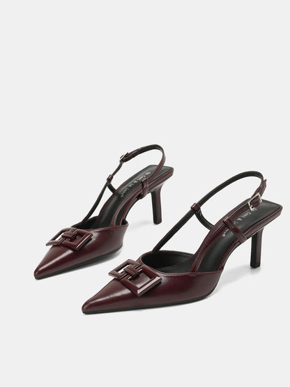 Square Accent Pointed-Toe Slingback Heels
