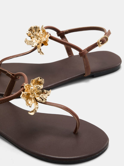 Flower Detail Thong Flat Sandals