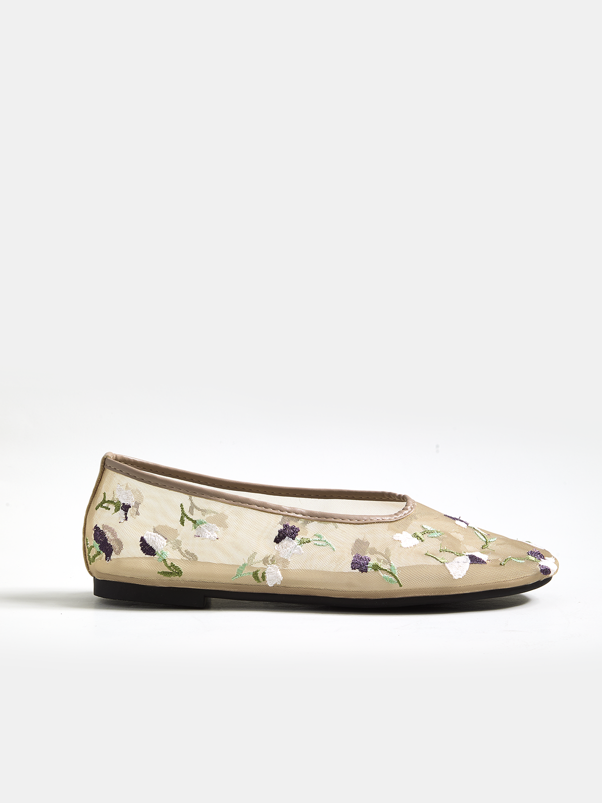 Floral Embroidered Mesh Ballet Flats
