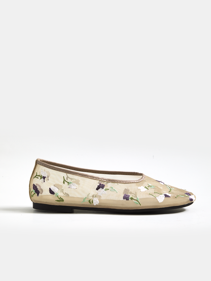 Floral Embroidered Mesh Ballet Flats