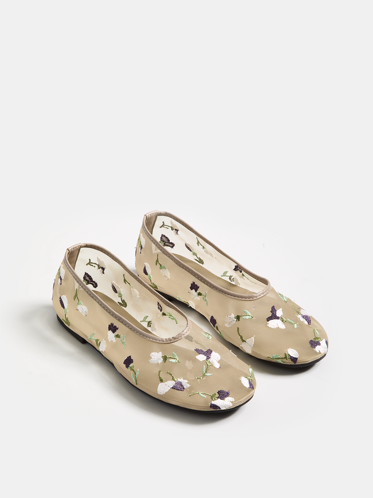Floral Embroidered Mesh Ballet Flats