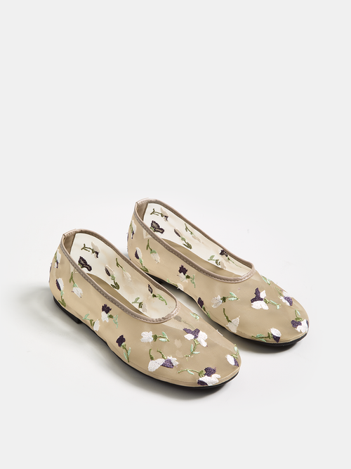 Floral Embroidered Mesh Ballet Flats