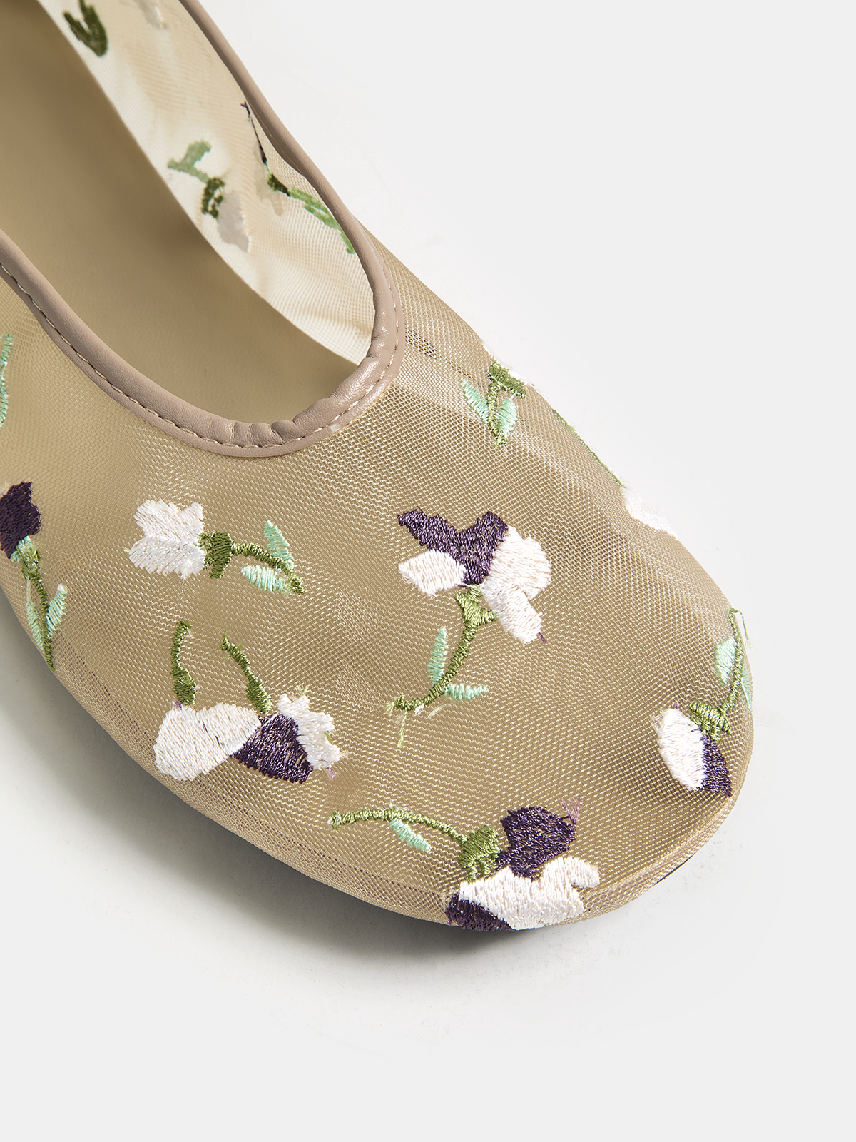 Floral Embroidered Mesh Ballet Flats