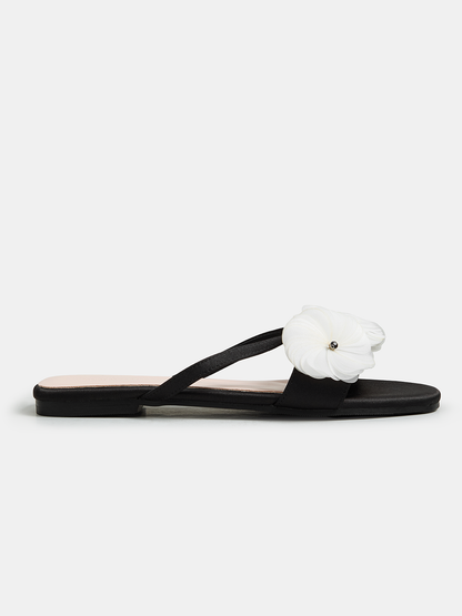 Floral Decorated Flat Slide Sandals