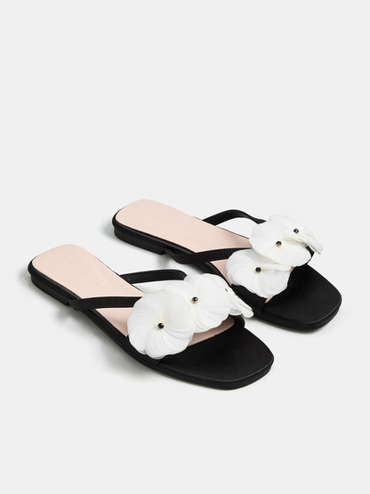 Floral Decorated Flat Slide Sandals