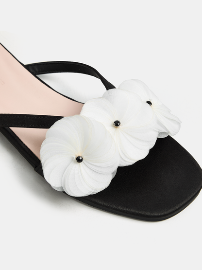 Floral Decorated Flat Slide Sandals