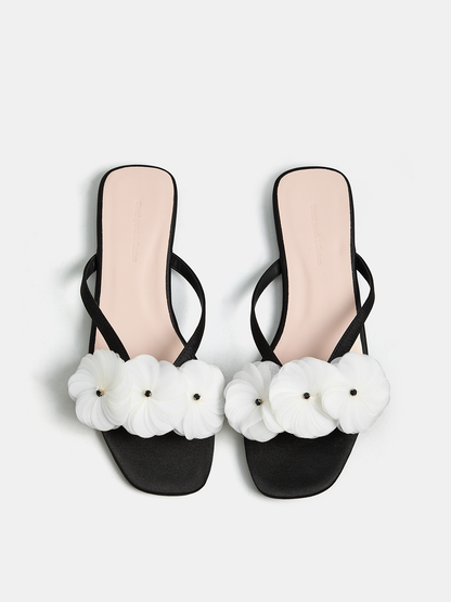 Floral Decorated Flat Slide Sandals