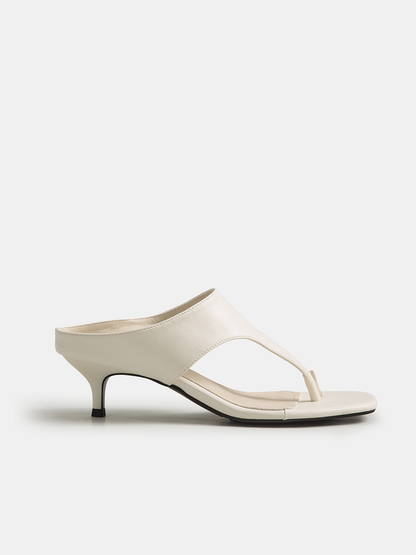 Square Toe Thong Kitten Heel Sandals