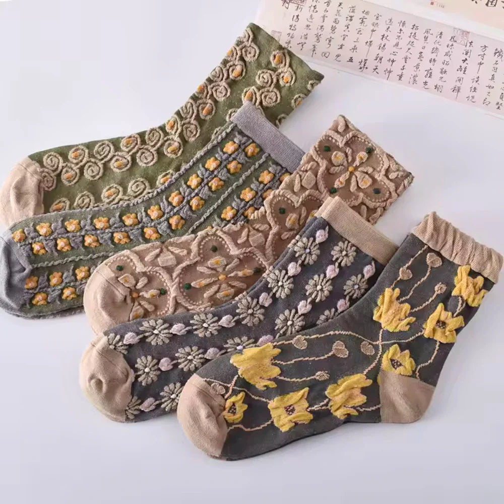 5 Pairs of Socks – Grey Autumn Flowers