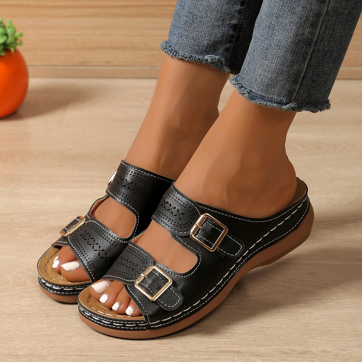Adjustable Comfort Cutout Wedge Sandals
