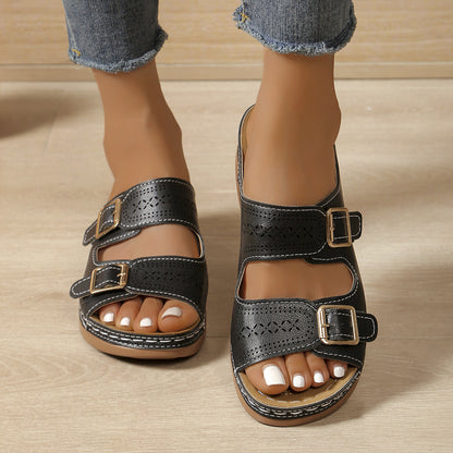 Adjustable Comfort Cutout Wedge Sandals