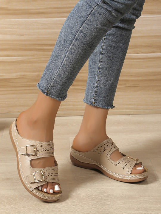 Adjustable Comfort Cutout Wedge Sandals