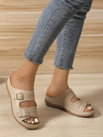 Adjustable Comfort Cutout Wedge Sandals