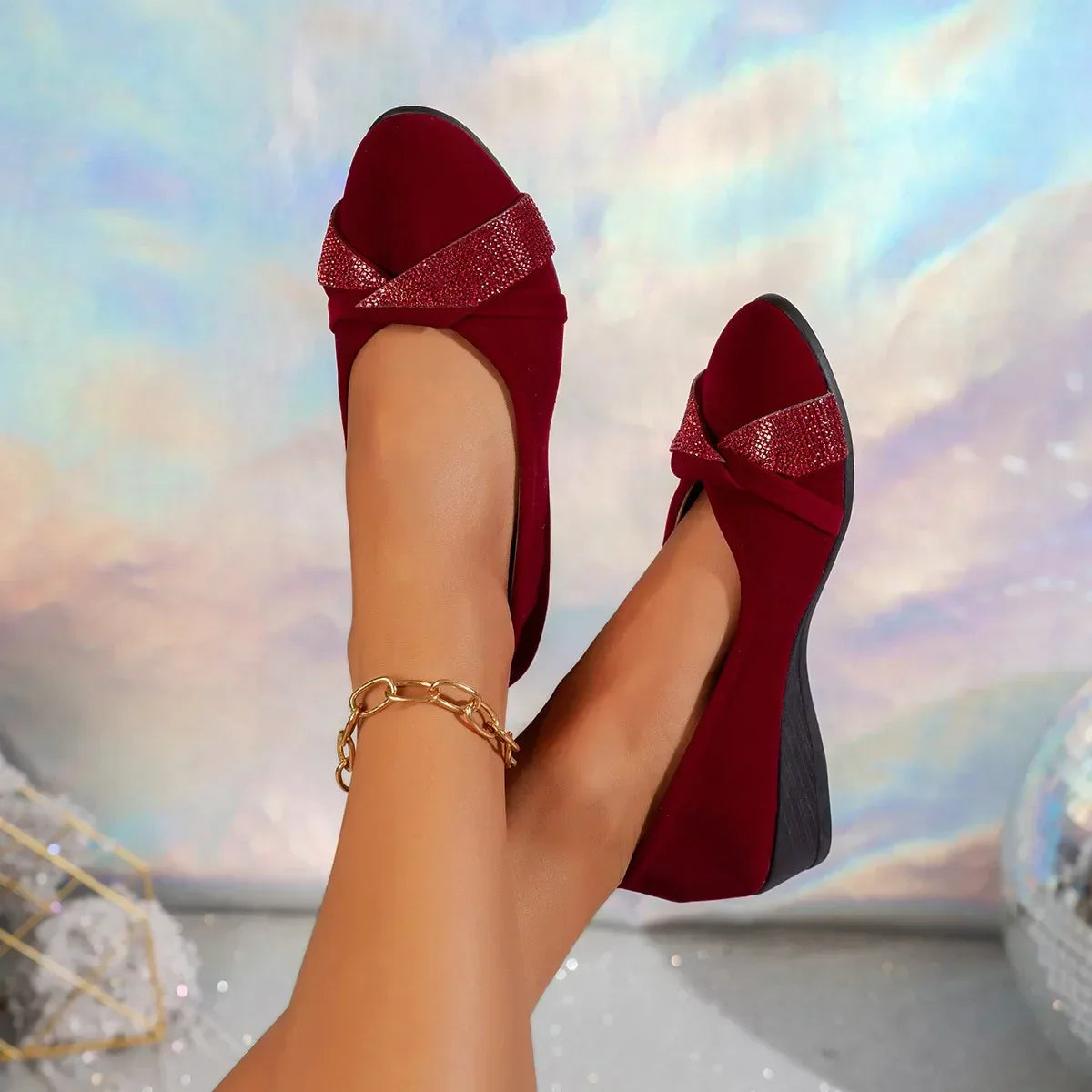 Women’s Lightweight Rhinestone Wedge Shoes