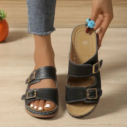 Adjustable Comfort Cutout Wedge Sandals