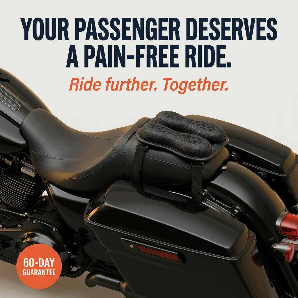 Gel passenger cushion on a motorcycle rear seat