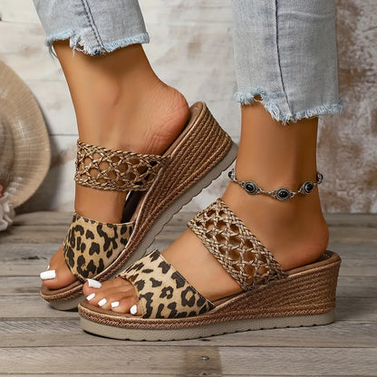 Braided Strap Platform Wedge Slide Sandals