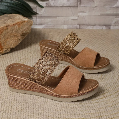 Braided Strap Platform Wedge Slide Sandals