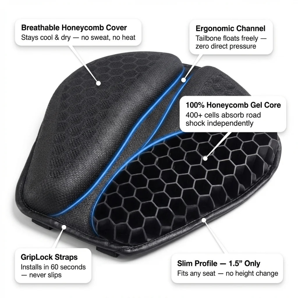 400+ independent gel cells and tailbone channel