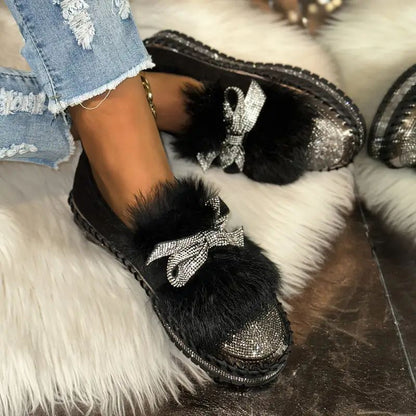 Crystal Bow Comfy Loafers – Support & Sparkle